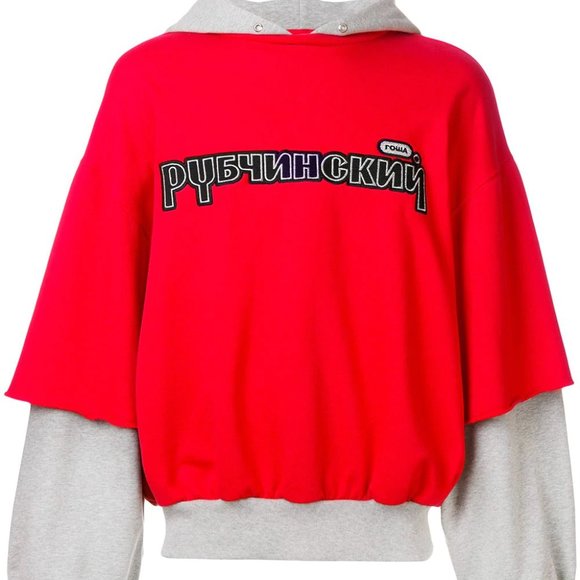 Gosha Rubchinskiy Red Grey Double Layered Hoodie M - Picture 5 of 5